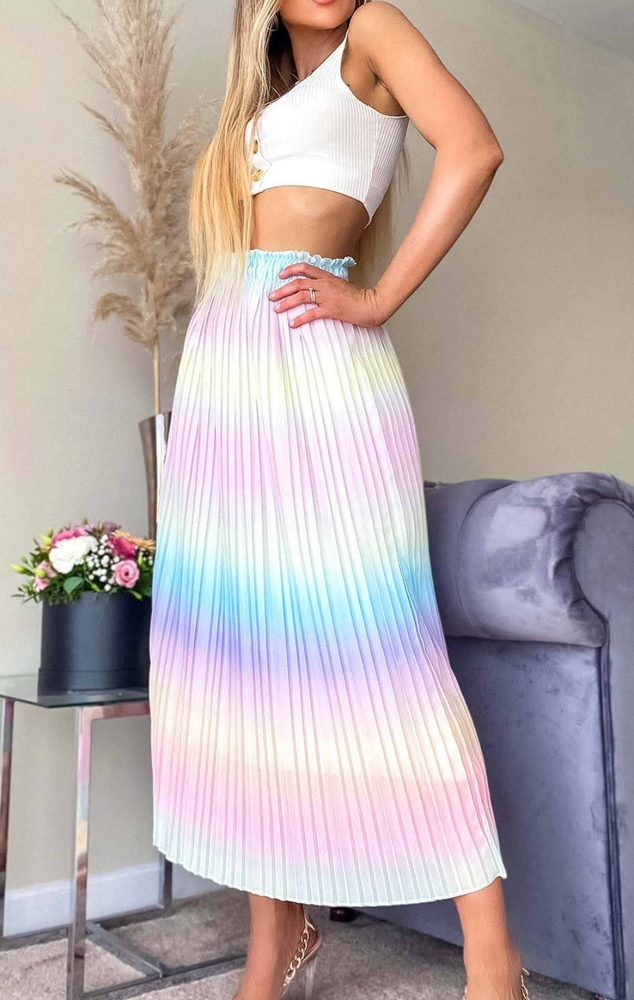 Rainbow Ombre Elastic Waist Skirt
